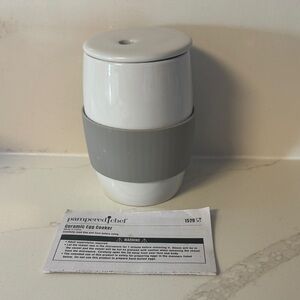 Pampered Chef White Ceramic Egg Cooker with Gray Band